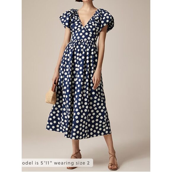 J.crew Cecily dress in polka-dot print preppy retro puff sleeve sz 12 - Picture 1 of 12